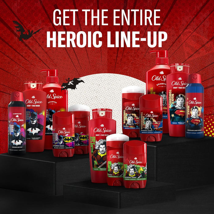 Body Wash for Men, Batman: Dark Night, 3X Defense, 24/7 Shower Fresh with Lasting Scent, Cleansing 2-In-1 Body & Face Wash, Smell like a Hero, Black Cherry and Nightfall Scent, 24 Oz