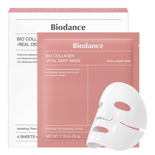 Bio-Collagen Real Deep Mask, Hydrating Overnight Hydrogel Mask, Pore Minimizing, Elasticity, Plumping Improvement, Korean Skincare, Stocking Stuffers for Teen Girls | 1.19Oz(34G) X 4Ea