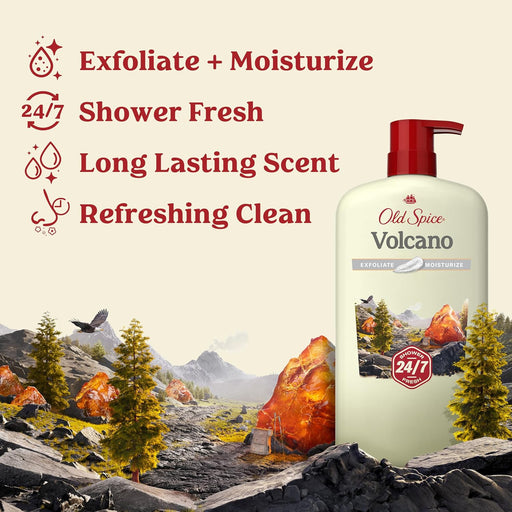 Cleansing Body Wash for Men, 24/7 Shower Fresh with Lasting Scent, Exfoliate & Moisture, Gentle on Skin, Vitamin B3, Volcano with Dark Cedar + Amber Scent, 30 Oz