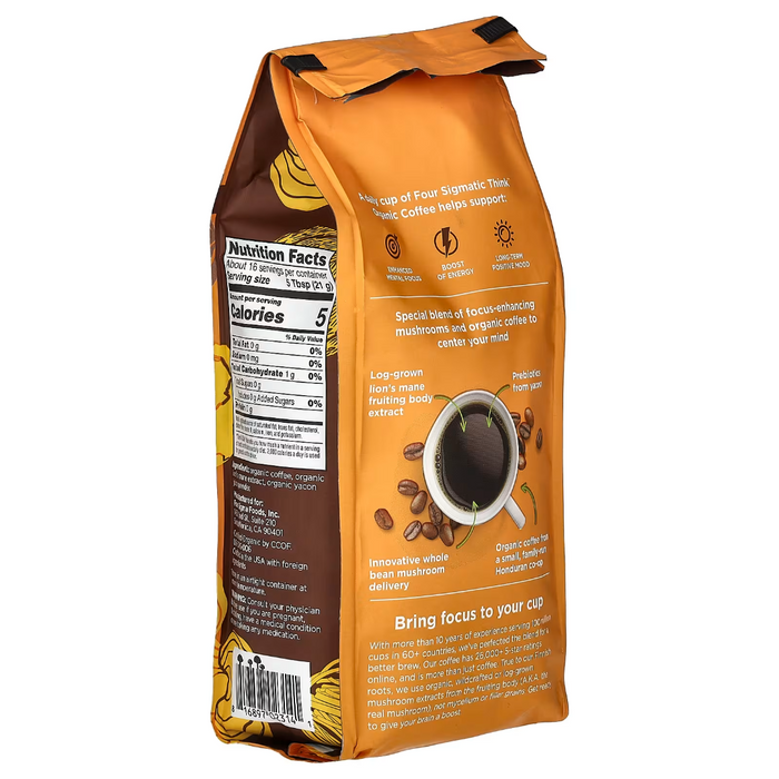 Case of 8 Four Sigmatic Lion's Mane & Yacon Coffee, Whole Bean, 12oz Each (Exp 06/2026)