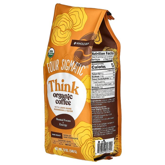 Case of 8 Four Sigmatic Lion's Mane & Yacon Coffee, Whole Bean, 12oz Each (Exp 06/2026)