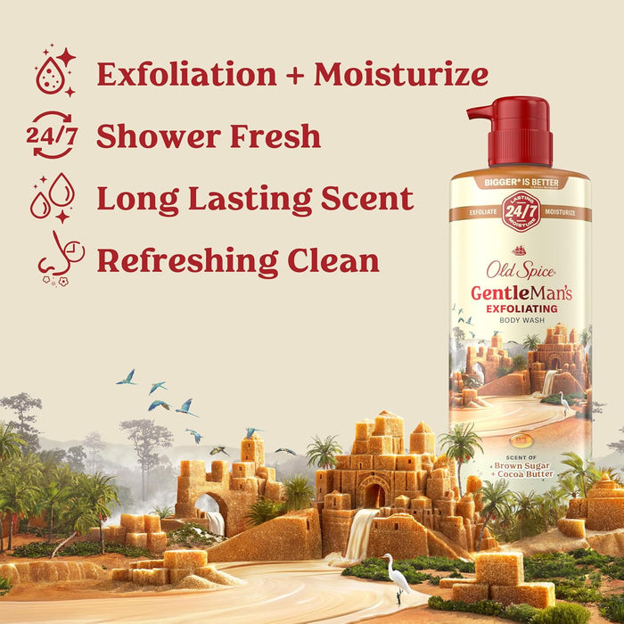 Gentleman'S Exfoliating & Moisturizing Body Wash for Men, 24/7 Shower Fresh with Long Lasting Scent, Renewing Vitamin B3 Blend, Brown Sugar + Cocoa Butter Scent, 26 Oz