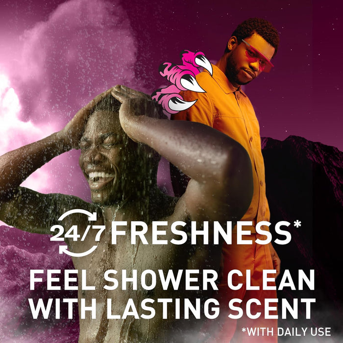 Cleansing Body Wash for Men, 3X Defense, 24/7 Shower Fresh with Lasting Scent, 2-In-1 Body & Face Wash, Raptorstrike with Dark Berry Scent, 33.4 Oz