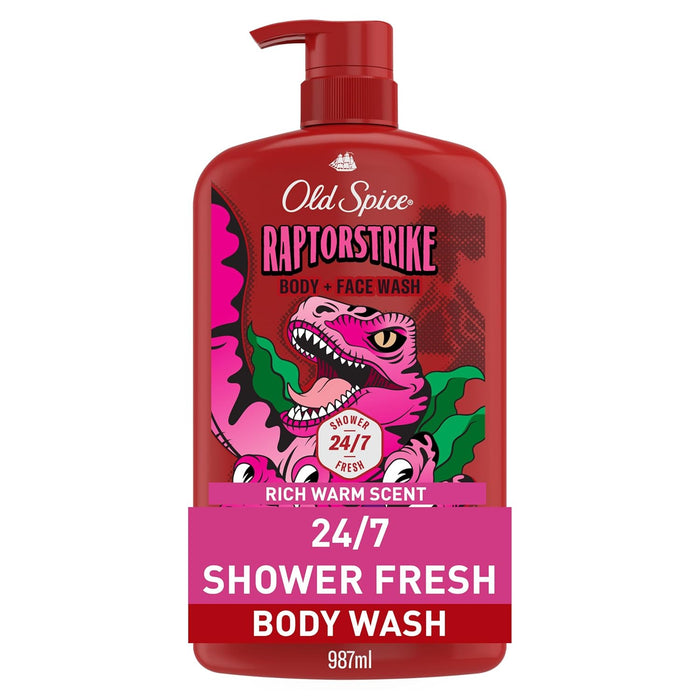 Cleansing Body Wash for Men, 3X Defense, 24/7 Shower Fresh with Lasting Scent, 2-In-1 Body & Face Wash, Raptorstrike with Dark Berry Scent, 33.4 Oz
