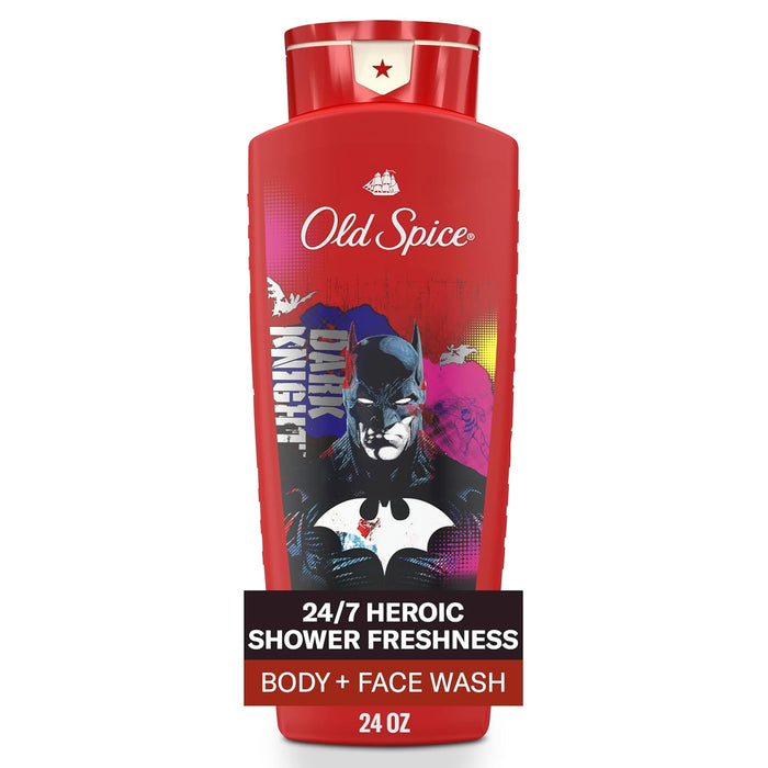 Body Wash for Men, Batman: Dark Night, 3X Defense, 24/7 Shower Fresh with Lasting Scent, Cleansing 2-In-1 Body & Face Wash, Smell like a Hero, Black Cherry and Nightfall Scent, 24 Oz