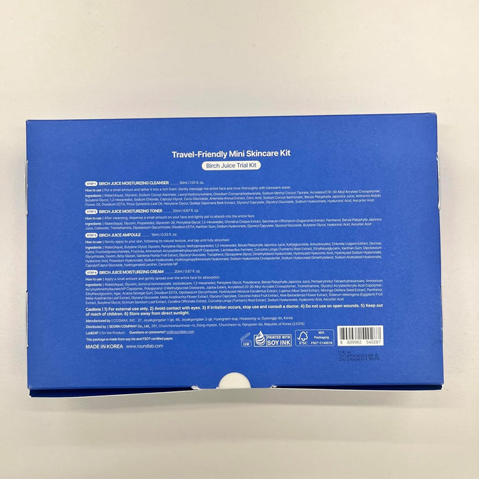 Birch Juice Moisturizing Mini Kit, 4-Step Travel Size Skincare Set (Cleanser, Toner, Serum, Cream), Daily Skin Care Routine Trial Kit for Acne-Prone and Sensitive Skin, Stocking Stuffers