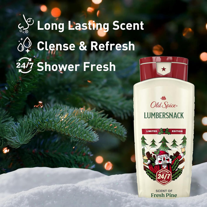 Body Wash for Men, Holidudes Holiday Edition, 24/7 Holiday Freshness, Lasting Scent and Rich Lather, Stocking Stuffer, Lumbersnack with Fresh Pine Scent, 16 Oz