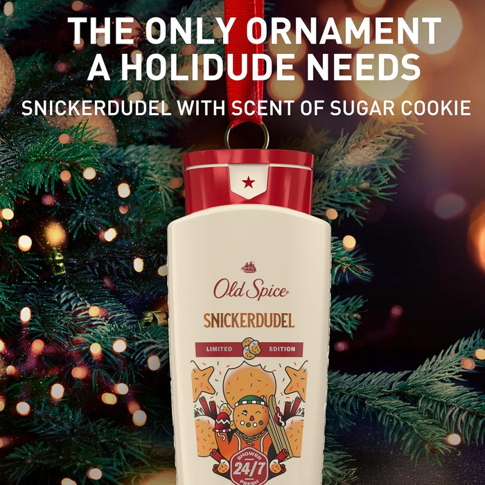 Body Wash for Men, Holidudes Holiday Edition, 24/7 Holiday Freshness, Lasting Scent and Rich Lather, Stocking Stuffer, Snickerdudel Sugar Cookie Scent, 16 Oz
