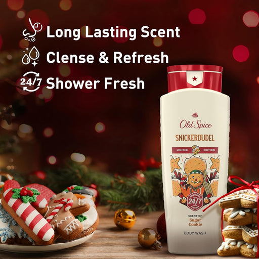 Body Wash for Men, Holidudes Holiday Edition, 24/7 Holiday Freshness, Lasting Scent and Rich Lather, Stocking Stuffer, Snickerdudel Sugar Cookie Scent, 16 Oz