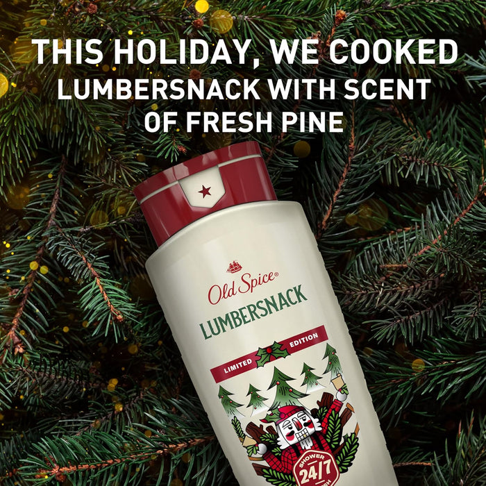 Body Wash for Men, Holidudes Holiday Edition, 24/7 Holiday Freshness, Lasting Scent and Rich Lather, Stocking Stuffer, Lumbersnack with Fresh Pine Scent, 16 Oz