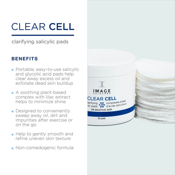 IMAGE Skincare, CLEAR CELL Salicylic Clarifying Pads, Exfoliating Wipes to Clarify Pores for Oily Prone Skin, 60 Pads