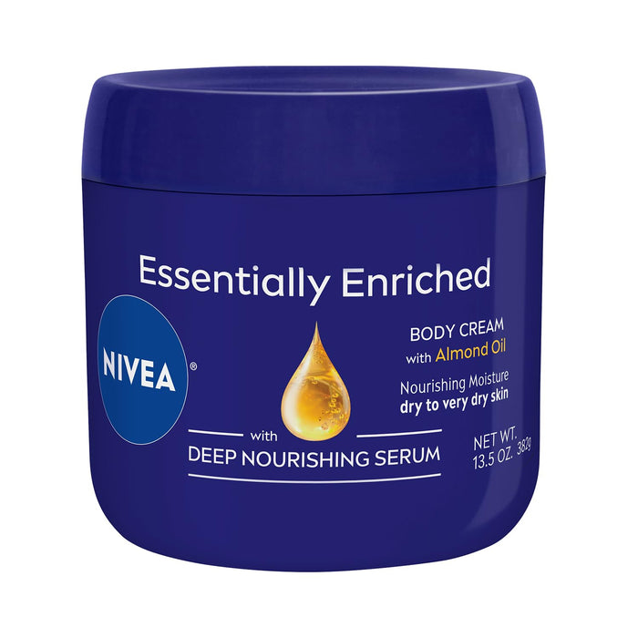 NIVEA Essentially Enriched Body Cream for Very Dry Skin with Almond Oil and Deep Nourishing Serum, 48-Hour Body Moisturizer, 13.5 Oz Jar