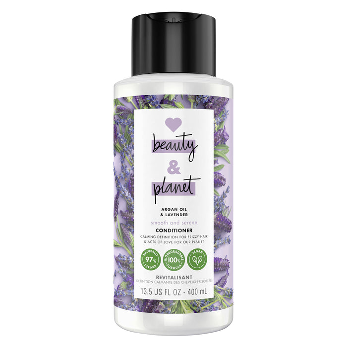 Love Beauty and Planet Smooth & Serene 100% Biodegradable Conditioner Moisture Conditioner For Frizz Control Argan Oil & Lavender Vegan Conditioner 0% Silicones, Parabens, And Dyes 13.5 oz