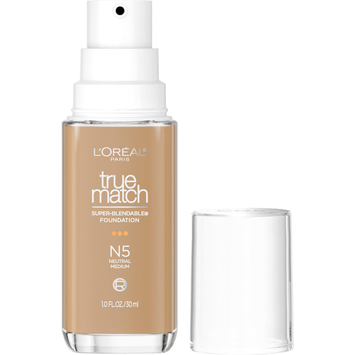 L'Oreal Paris True Match Super-Blendable Foundation, Medium Coverage Liquid Foundation Makeup, N5, Medium, 1 Fl Oz
