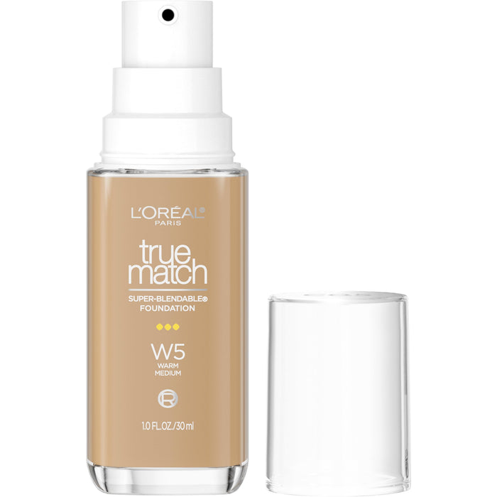 L'Oreal Paris True Match Super-Blendable Foundation, Medium Coverage Liquid Foundation Makeup, W5, Medium, 1 Fl Oz