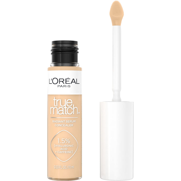 L'Oreal Paris True Match Radiant Serum Concealer, Brightening Under Eye Concealer Make Up with 1.5% Hyaluronic Acid and Caffeine, W4, 0.33 Oz