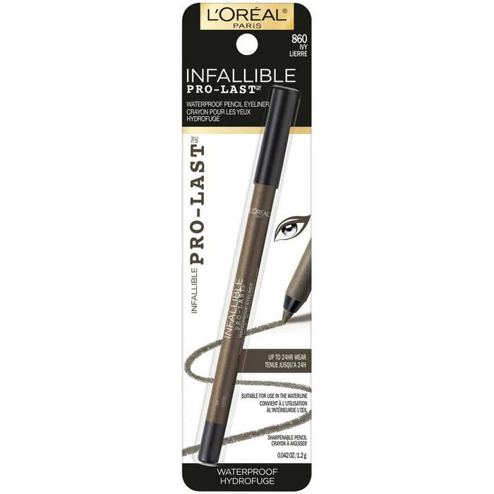 L'Oreal Paris Makeup Infallible Pro-Last Pencil Eyeliner, Waterproof and Smudge-Resistant, Glides on Easily to Create any Look, Ivy, 0.042 oz.