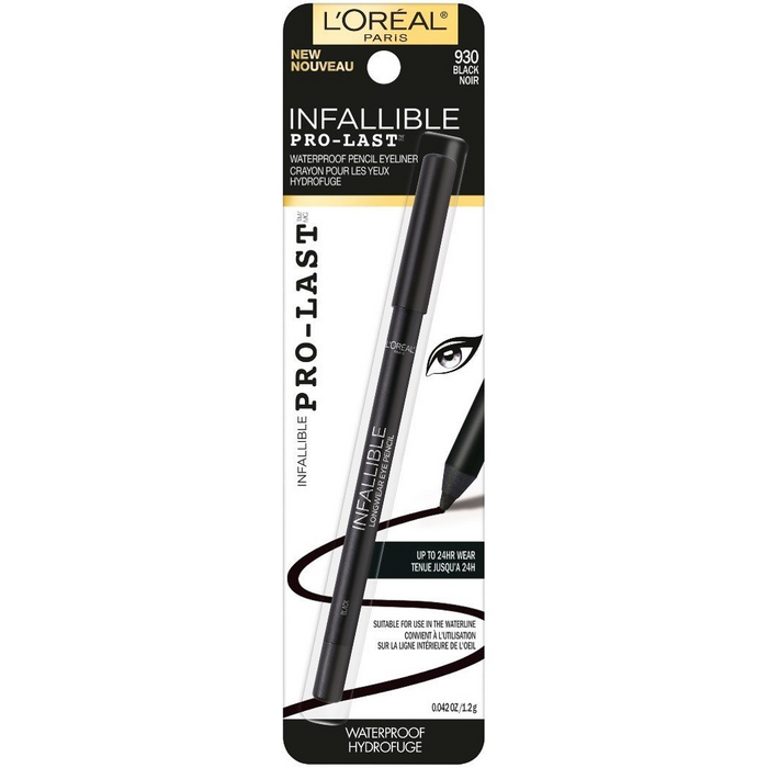 L'Oreal Paris Makeup Infallible Pro-Last Pencil Eyeliner, Waterproof and Smudge-Resistant, Glides on Easily to Create any Look, Black, 0.042 oz., 1 Count