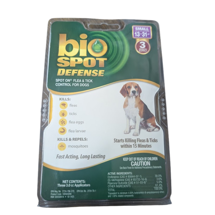 Bio Spot Defense Spot On Flea & Tick Control for Dogs (Small Dogs, 13?31 lbs)