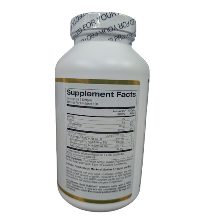 California Gold Nutrition Omega-3 Fish Oil 240 Softgels EPA DHA TG Formula (Exp 03/2028)