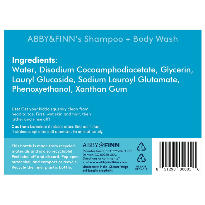 ABBY&FINN Baby Shampoo & Body Wash 2-in-1 Fragrance Free 10 oz Tear-Free Plant-Based