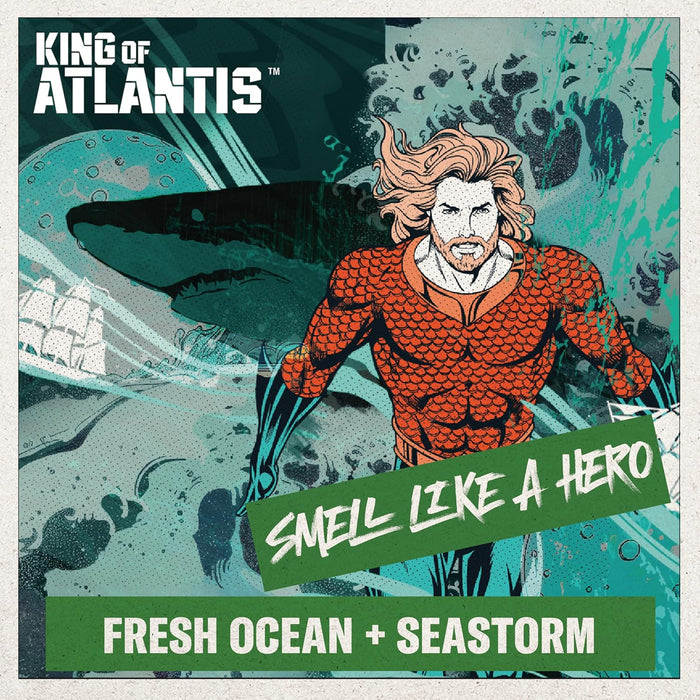 Body Wash for Men, Aquaman: King of Atlantis, 3X Defense, 24/7 Shower Fresh with Lasting Scent, Cleansing 2-In-1 Body & Face Wash, Smell like a Hero, Fresh Ocean and Seastorm Scent, 24 Oz