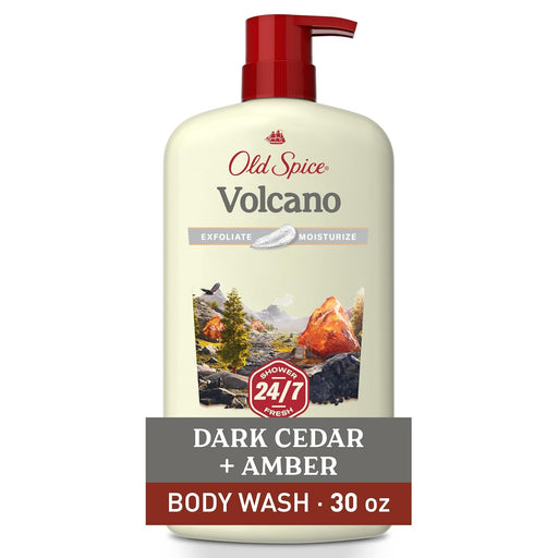 Cleansing Body Wash for Men, 24/7 Shower Fresh with Lasting Scent, Exfoliate & Moisture, Gentle on Skin, Vitamin B3, Volcano with Dark Cedar + Amber Scent, 30 Oz