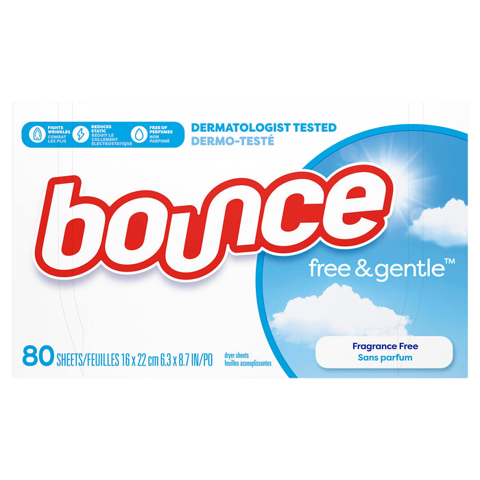 Bounce Free & Gentle Dryer Sheets Unscented 80 Count Hypoallergenic
