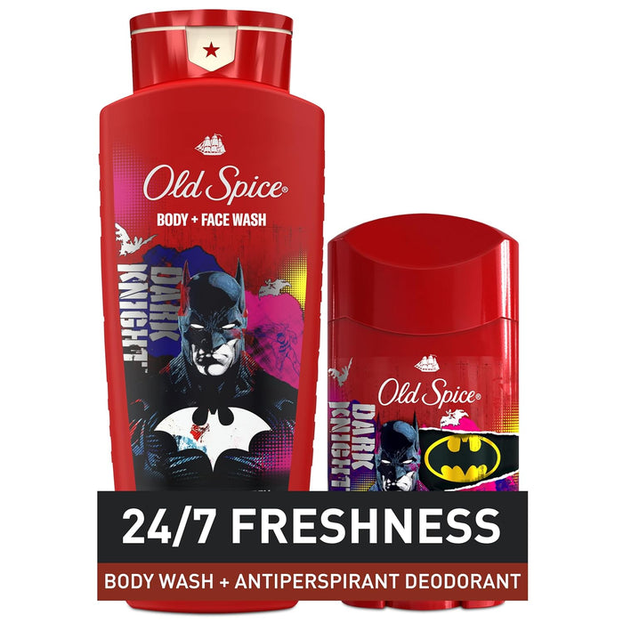 Body Wash for Men, Batman: Dark Night, 3X Defense, 24/7 Shower Fresh with Lasting Scent, Cleansing 2-In-1 Body & Face Wash, Smell like a Hero, Black Cherry and Nightfall Scent, 24 Oz
