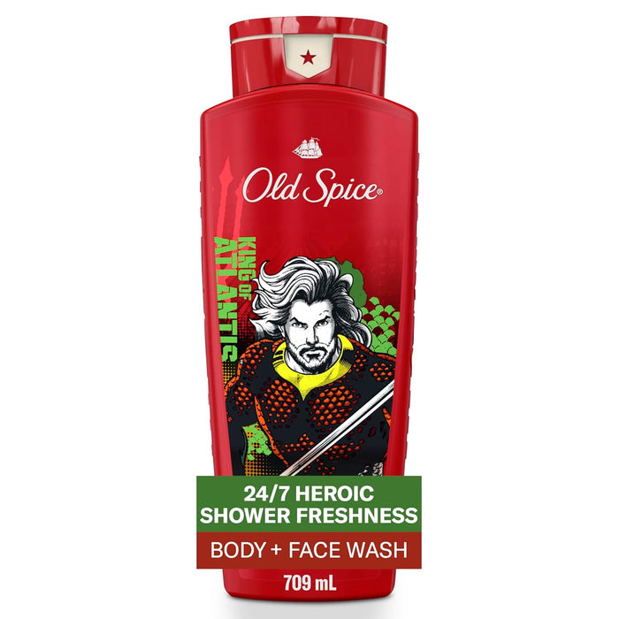 Body Wash for Men, Aquaman: King of Atlantis, 3X Defense, 24/7 Shower Fresh with Lasting Scent, Cleansing 2-In-1 Body & Face Wash, Smell like a Hero, Fresh Ocean and Seastorm Scent, 24 Oz