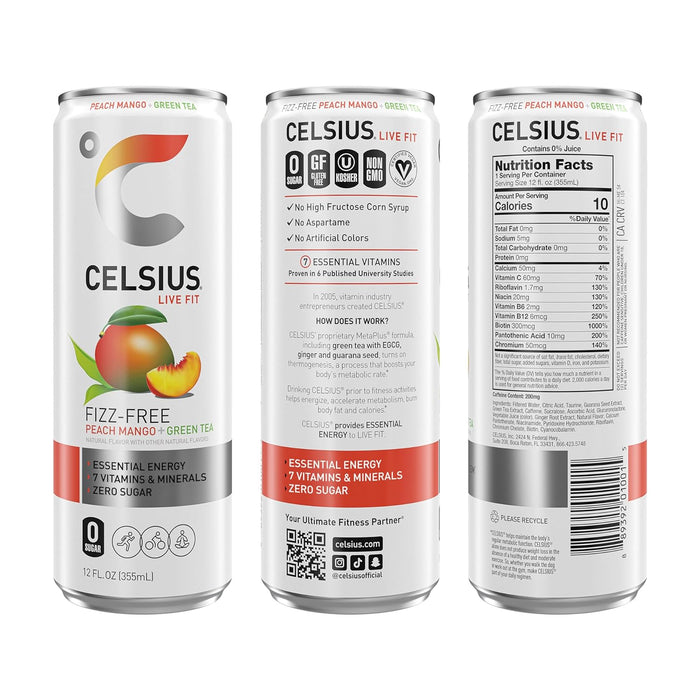 Celsius Live Fit Peach Mango Non-carbonated Green Tea  - Case Of 12 - 12 Fz