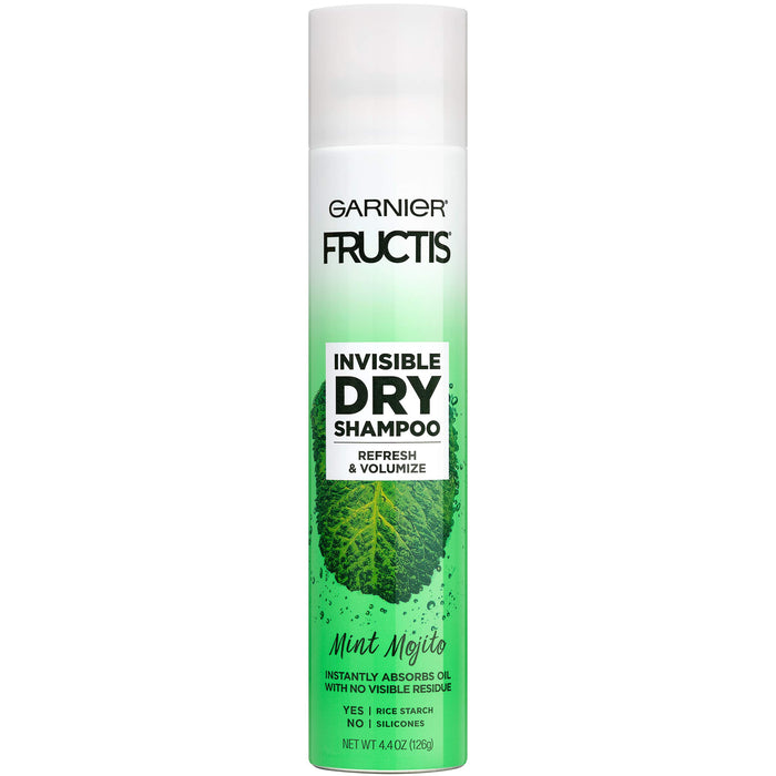 Garnier Invisible Dry Shampoo with no Visible Residue powered by Rice Starch to Instantly Absorb Oil, Refresh and Volumize, Silicone Free, Mint Mojito by Fructis, 4.4 oz.