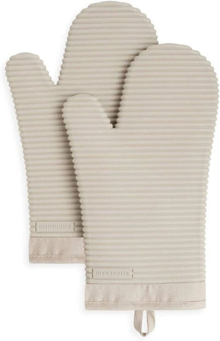 KitchenAid Ribbed Silicone Oven Mitt Set, Milkshake Tan, 7.5" x 13"