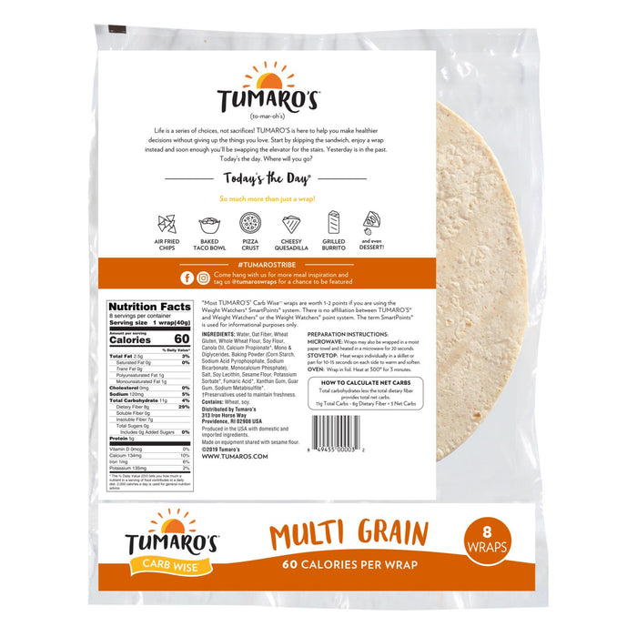 Tumaro's 8-inch Multi Grain Carb Wise Wraps - Case Of 6 - 8 Ct