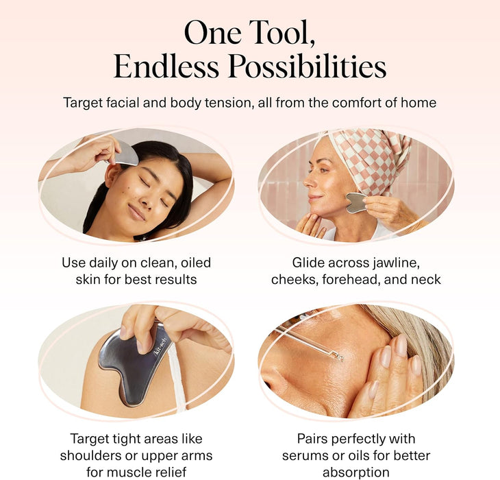 Stainless Steel Gua Sha Facial Tools - Guasha Tool for Face, Face Sculpting Tool, Jawline Shaper, Double Chin Reducer, Body Gua Sha Tools, Lymphatic Drainage Massager, Facial Skin Care - Silver