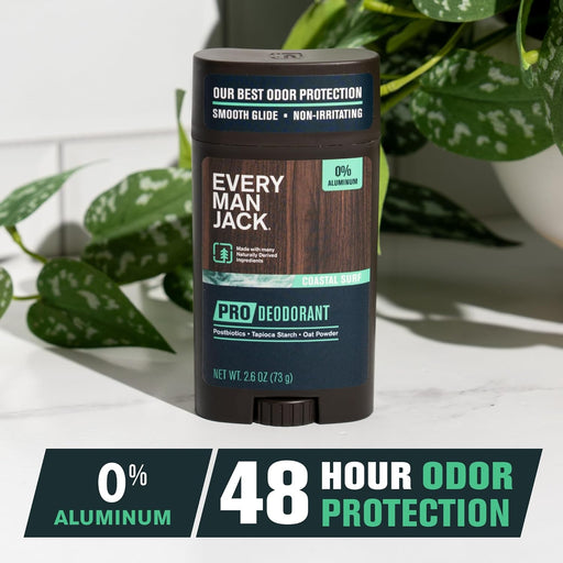 Men'S Pro Deodorant - 48-Hour Odor Defense Blend - Aluminum Free - Contains Postbiotics, Tapioca Stach & Oat Powder - Coastal Surf Scent - 2.6 Oz - 1 Pack