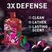Cleansing Body Wash for Men, 3X Defense, 24/7 Shower Fresh with Lasting Scent, 2-In-1 Body & Face Wash, Raptorstrike with Dark Berry Scent, 33.4 Oz