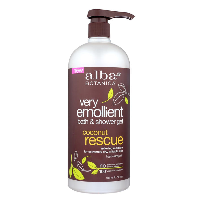 Alba Botanica - Very Emollient Bath And Shower Gel - Coconut Rescue - 32 Fl Oz Biskets Pantry 