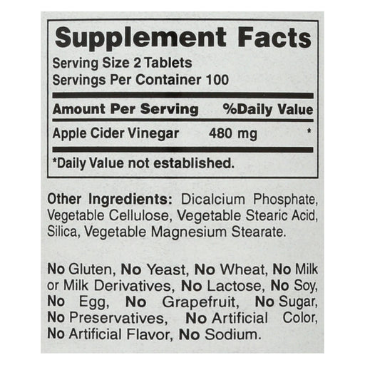 American Health - Apple Cider Vinegar - 300 Mg - 200 Tablets Biskets Pantry 