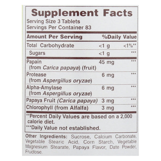 American Health - Papaya Enzyme With Chlorophyll Chewable - 250 Tablets Biskets Pantry 