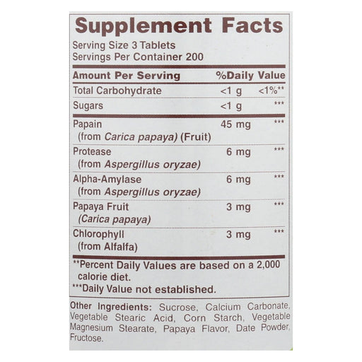 American Health - Papaya Enzyme With Chlorophyll Chewable - 600 Chewable Tablets Biskets Pantry 