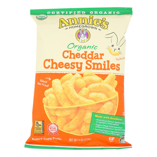Annie's Homegrown Cheese Puffs Cheddar - Case Of 12 - 4 Oz Biskets Pantry 