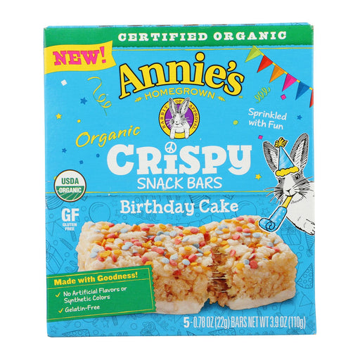 Annie's Homegrown - Crispy Snack Bars Birthday Cake 5count - Case Of 8 - 3.9 Oz Biskets Pantry 