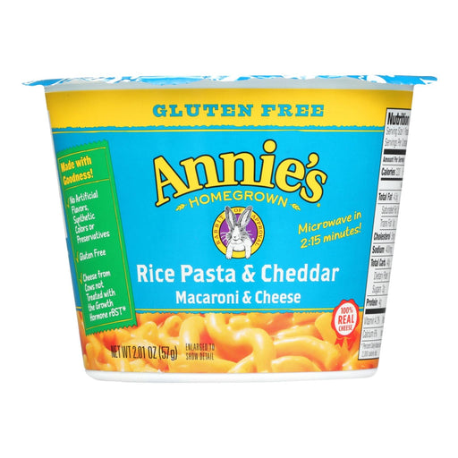 Annie's Homegrown Gluten Free Rice Pasta And Cheddar Microwavable Mac And Cheese Cup - Case Of 12 - 2.01 Oz. Biskets Pantry 