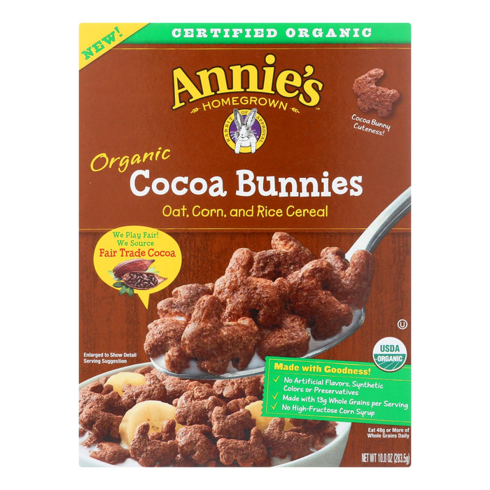 Annie's Homegrown Organic Cocoa Bunnies Oat With Corn And Rice Cereal - Case Of 10 - 10 Oz. Biskets Pantry 