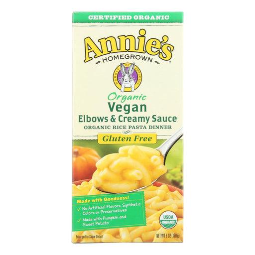 Annie's Homegrown Organic Gluten Free Vegan Elbows And Creamy Sauce Rice Pasta Dinner - Case Of 12 - 6 Oz. Biskets Pantry 