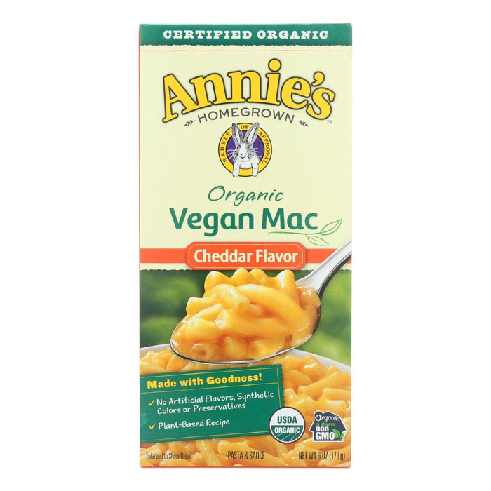 Annie's Homegrown Organic Macaroni & Cheese - Vegan Cheddar Flavored - Case Of 12 - 6 Oz Biskets Pantry 