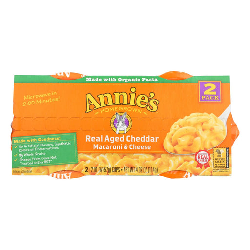 Annie's Homegrown Real Aged Cheddar Macaroni And Cheese Microcaps - Case Of 6 - 4.02 Oz. Biskets Pantry 