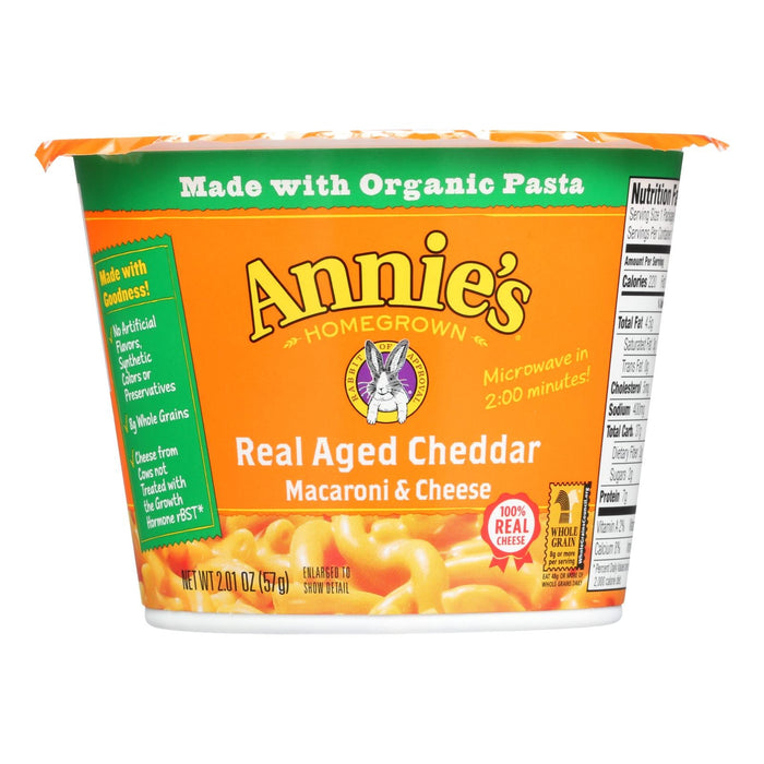 Annie's Homegrown Real Aged Cheddar Microwavable Macaroni And Cheese Cup - Case Of 12 - 2.01 Oz. Biskets Pantry 