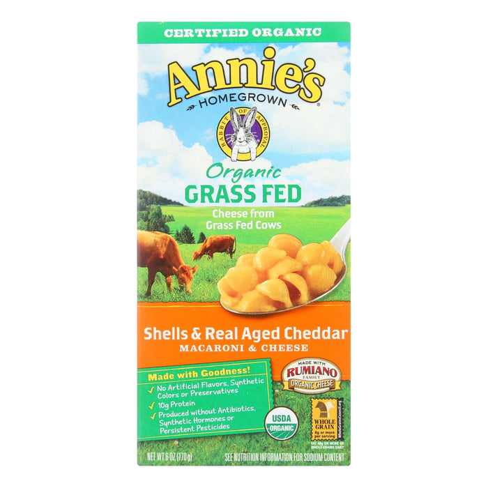 Annies Homegrown Macaroni And Cheese - Organic - Grass Fed - Shells And Real Aged Cheddar - 6 Oz - Case Of 12 Biskets Pantry 